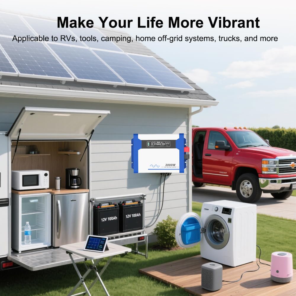 Anern Convertisseur 1000W DC 12V vers AC 220V Onduleur de Voiture Onde Sinusoïdale Pure avec écran LED et Port USB 5V, Convertisseur de Tension pour la Charge, Le Voyage et Le Camping