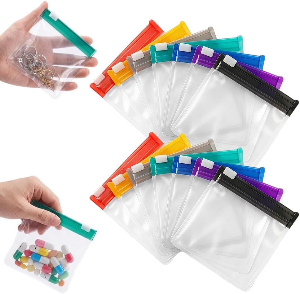 Image of Self-Sealing Zipper Medicine Bags - Reusable Pill Pouch Bags Travel Plastic Bags with Slide Lock for Storage, Water-Resistant Pill Pouch Set for Medicine Vitamins Small Items Daily Use (14pc)