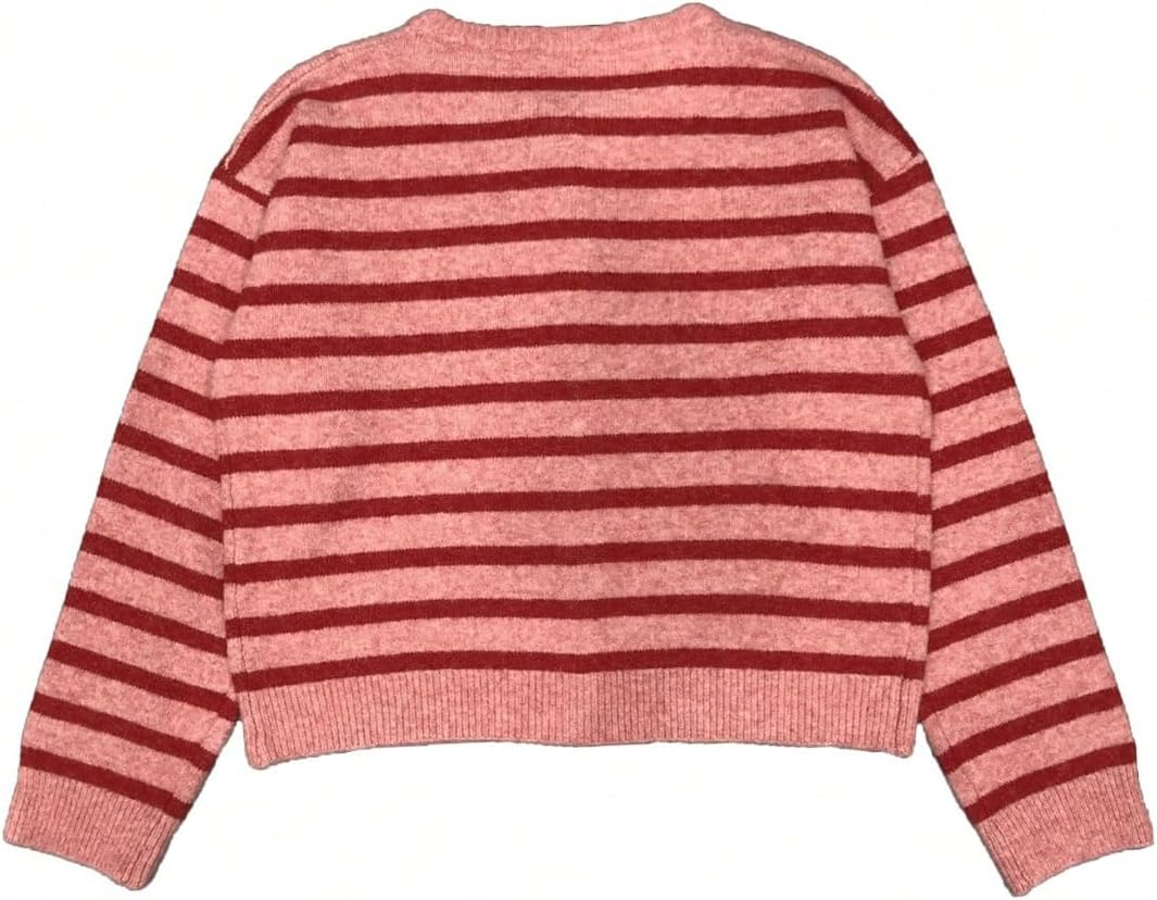 Milumia Women's Striped Button Up Cardigan Sweater Y2k Fall Long Sleeve Crewneck Oversized Sweater Top - Image 4