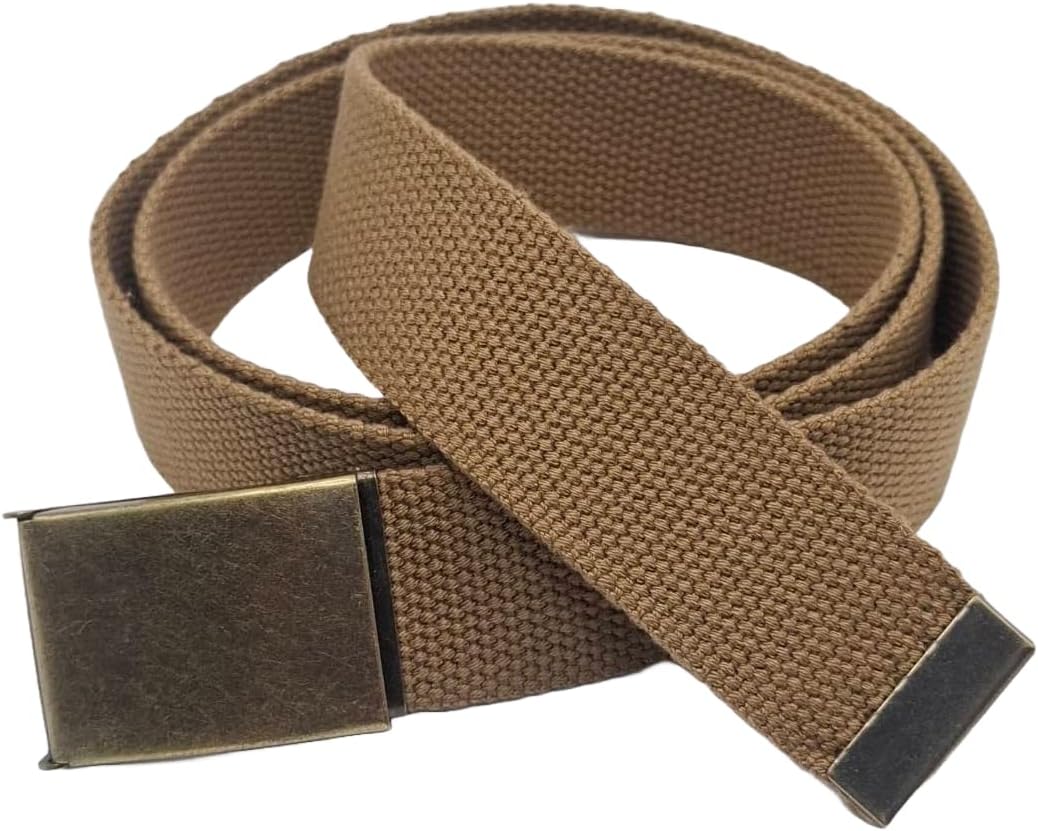 Canvas Belt Web Belt Military Belt Golf Belt with Antique Brass Flip-Top Buckle and Tip Waist size Up to 45" Long - Image 3