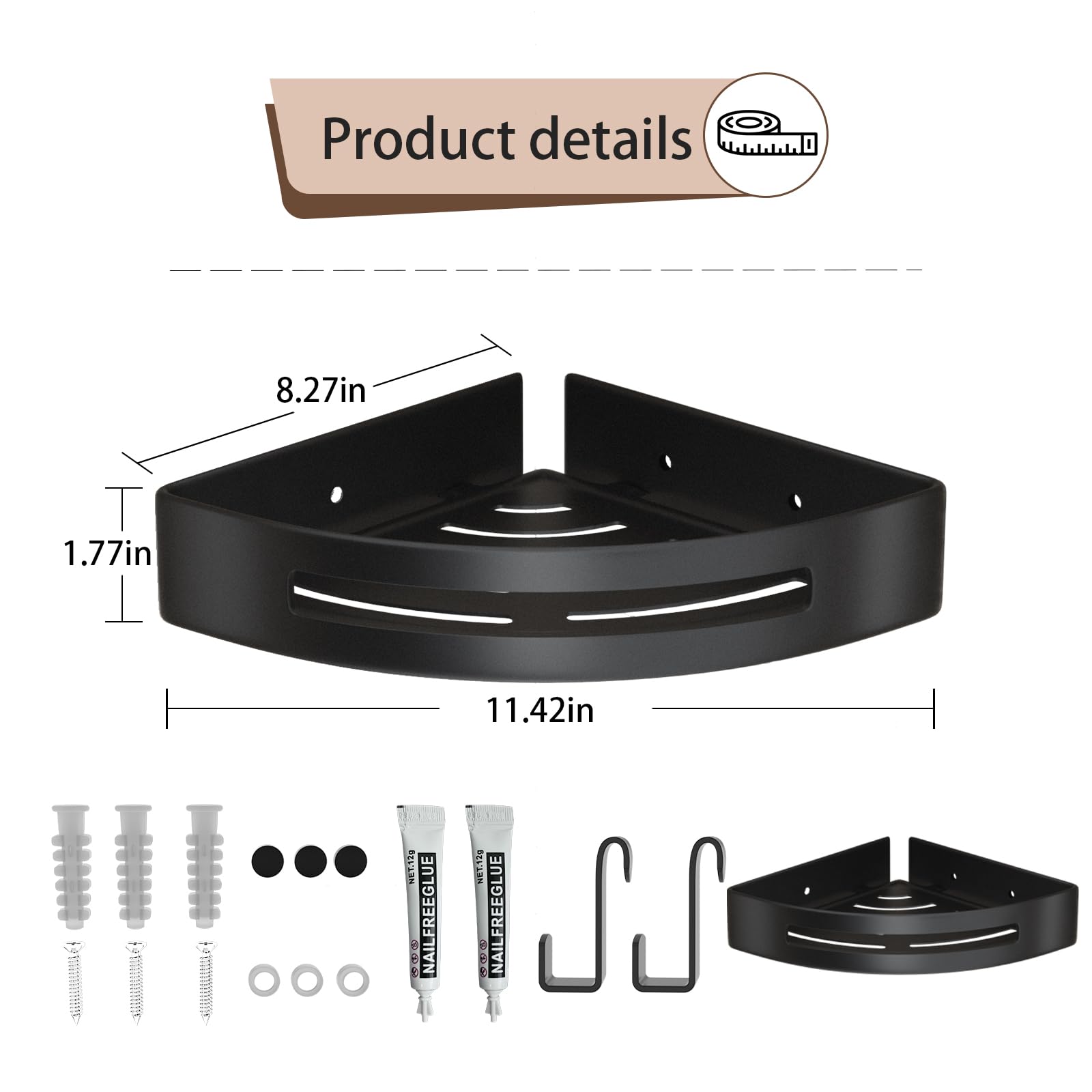 Mensola Doccia Angolare Adesiva - Acciaio Inox Con Ganci, Senza Foratura - Foto 11