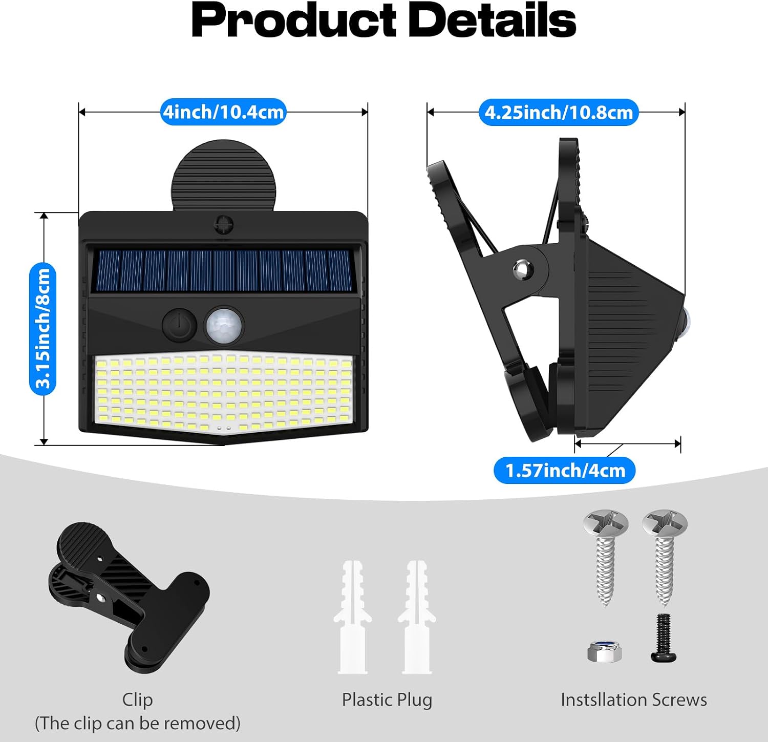 Clip On Solar Lights Outdoor, Motion Sensor Lights with 3 Modes | 2 Pack, Cool White, No Drill Installation, Waterproof, Lighting for Outside Fence Deck Gutter Camping