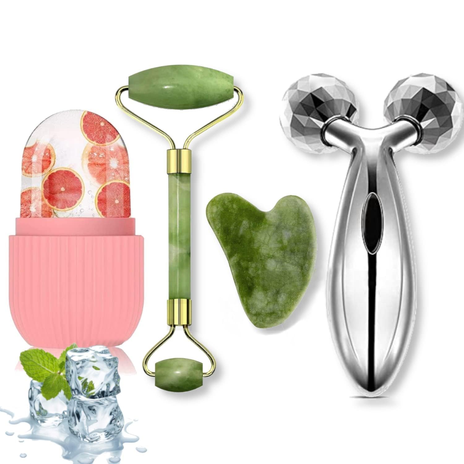 3D Manual Body Roller Massager with Gua Sha & Jade Roller Stone with Silicone Ice Roller for Face, Facial Ice Cube Massagers, Jade Roller and 3D Massager Roller Set Facial Combo Face and Body Massage-image-7