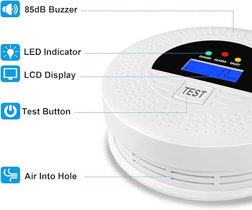 Miniatura 3 de Paquete de 2 detectores de humo y monóxido de carbono, detectores de monóxido de carbono y humo con pantalla LCD, funciona con pilas, fácil de