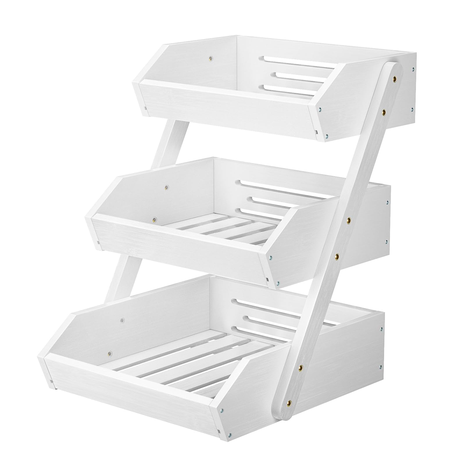 Supporto per Cesto di Frutta in bambù a 3 Livelli, Supporto per Verdure e Pane per ripiano della Cucina, Bianco