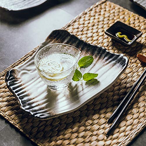 Talerze Naczynia Ceramiczne Talerz Kreatywny for Sushi, Japoński nieregularny płaski talerz, czarny talerz śniadaniowy, talerz na przekąskę do gotowania w domu Wielokrotnego użytku(B)