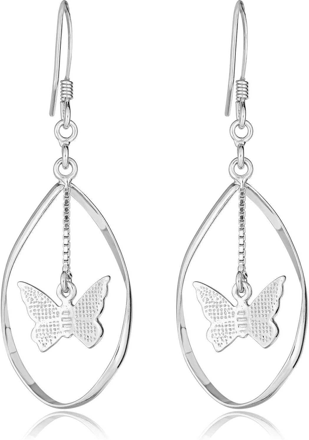 AVORA 925 Sterling Silver Twisted Teardrop and Butterfly Fish Hook Dangle Drop Earrings