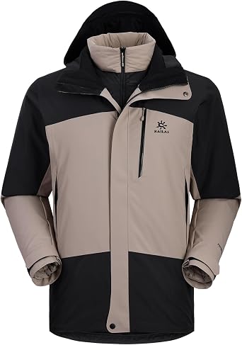 KAILAS Mens 3 In 1 Insulated Ski Jacket Winter Down Coat Waterproof Windproof Snow Jacket Puffer Coat Snowsuits Snowboard