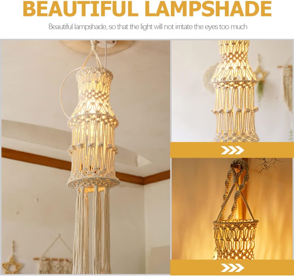 Ciieeo Bohemian Macrame Lamp Shade Ceiling Light Cover for Indoor Use Suitable for Wall Floor and Pendant Lights Modern Weaving Design Easy Installation Thickened Material