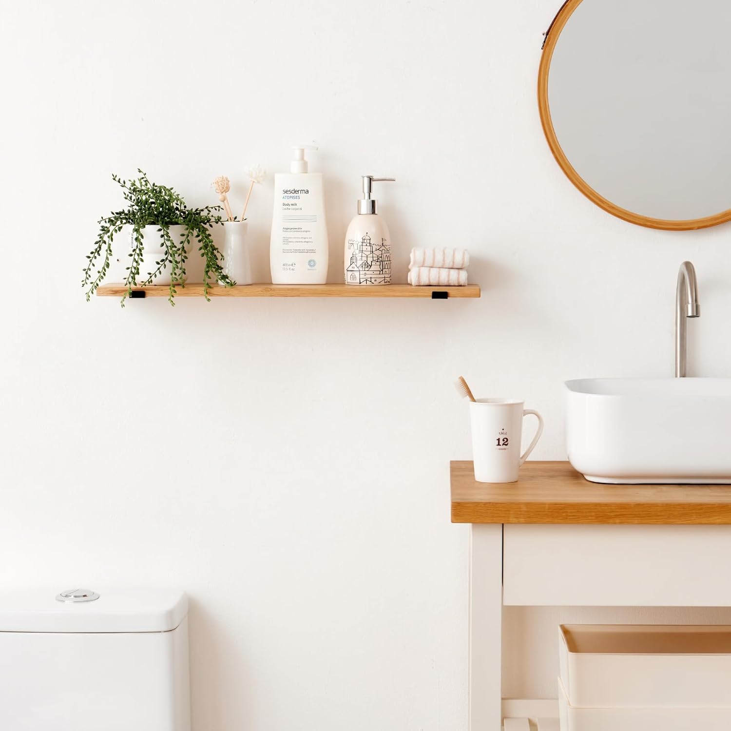 Oak Floating Shelves 12 inches Floating Wood Shelf Wall Mounted with Lip Brackets for Bedroom Living Room Kitchen Bathroom Rustic Wall Storage Shelves (Upgrade Width 6")