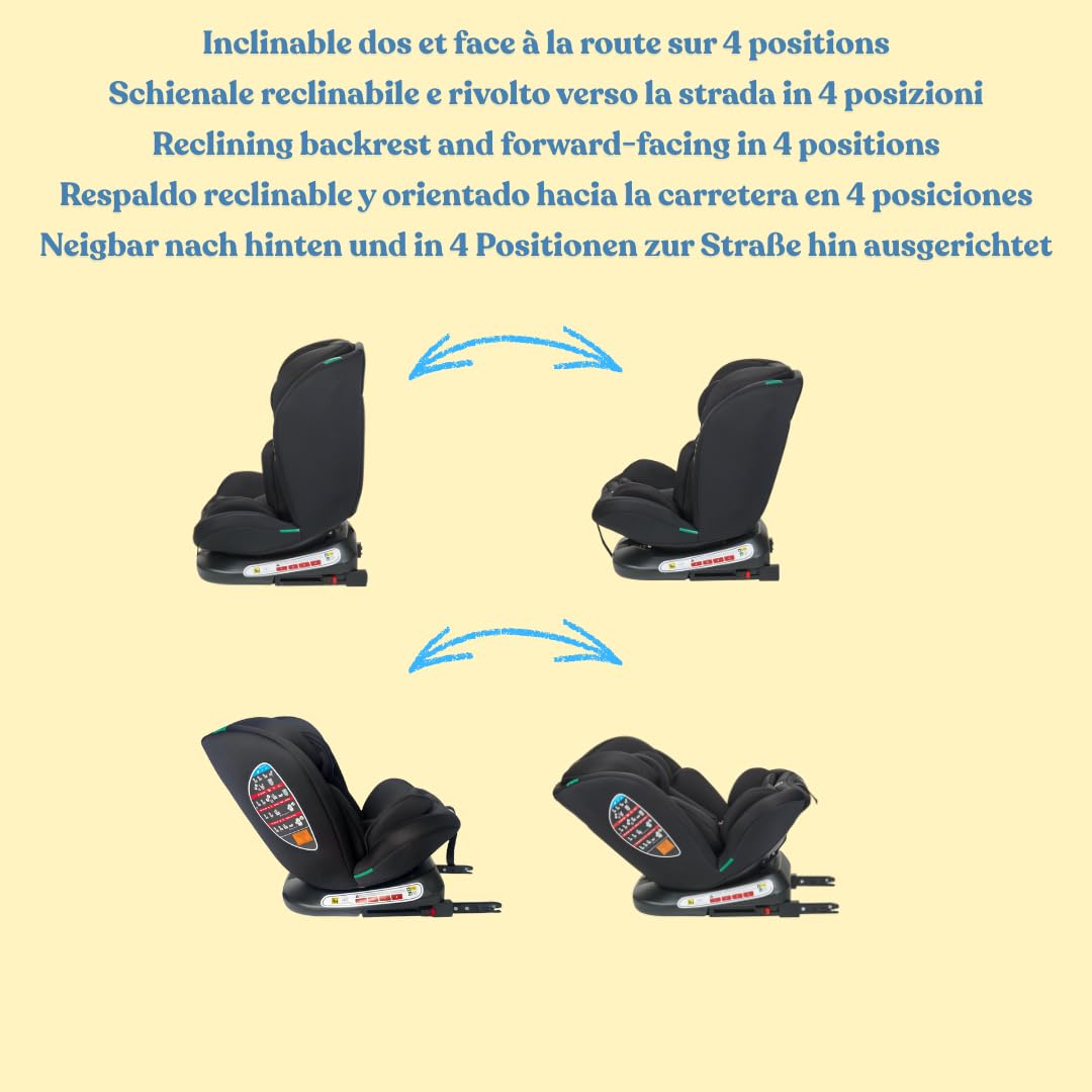 Safety Baby - Seggiolino auto Xenon Isofix girevole a 360° I-Size 40-150 cm, evolutivo dalla nascita fino a 12 anni circa, gruppo 0-1-2-3, attacchi isofix - Protezioni laterali
