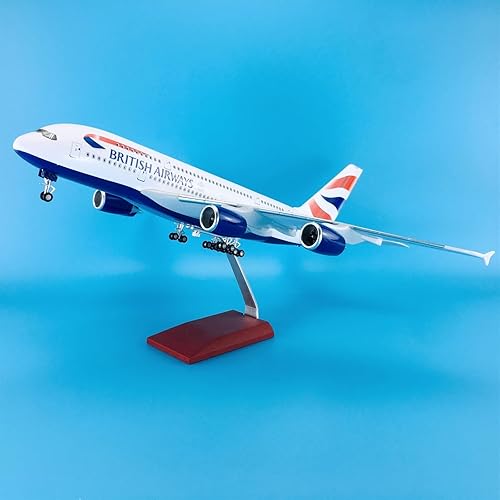 Miniatura 4 de MUZIZY Copia modelo de avión 1160 18.1 in con ruedas Avión Aviones Airbus A380 para British Airways Aleación Die Cast Plane Model Collection