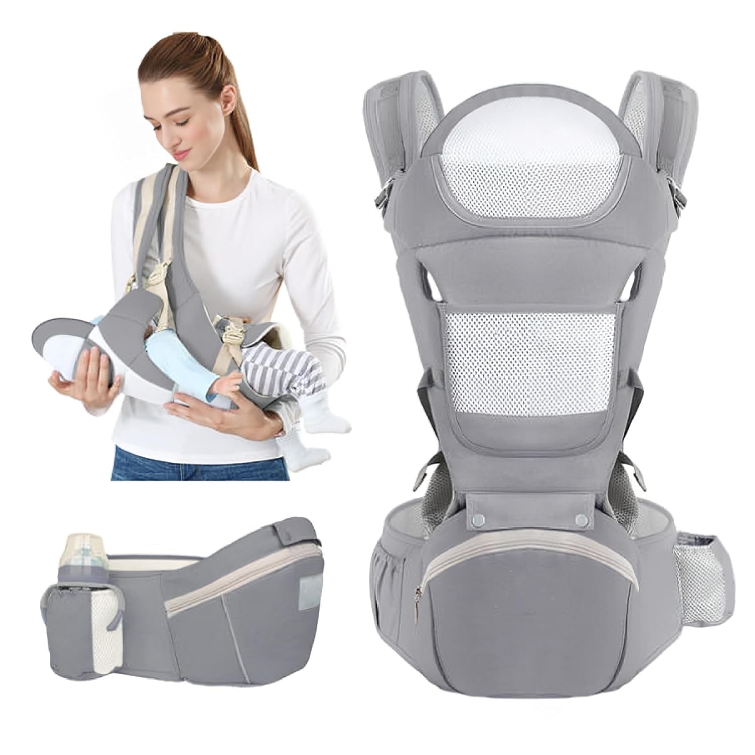 VPGS Baby Carrier, Ergonomic 6-in-1 Baby Carrier with Hip Seat for Newborn Infant Toddler, Adjustable Detachable Baby Holder Carrier for Dad Mom-image-21