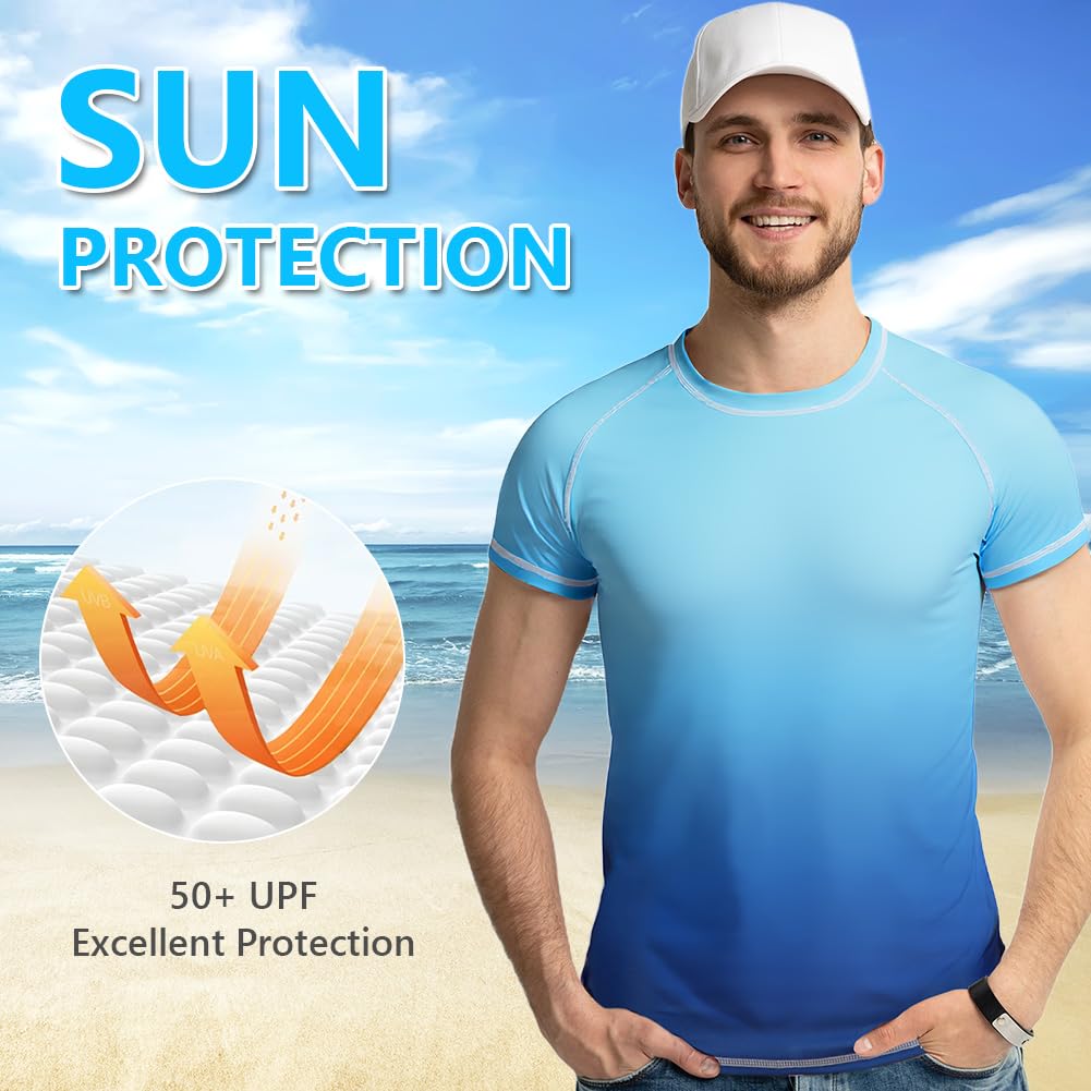 Rashguard Homme Anti-UV Manches Courts T-Shirt de Sport pour Natation Surf Plongée Séchage Rapide