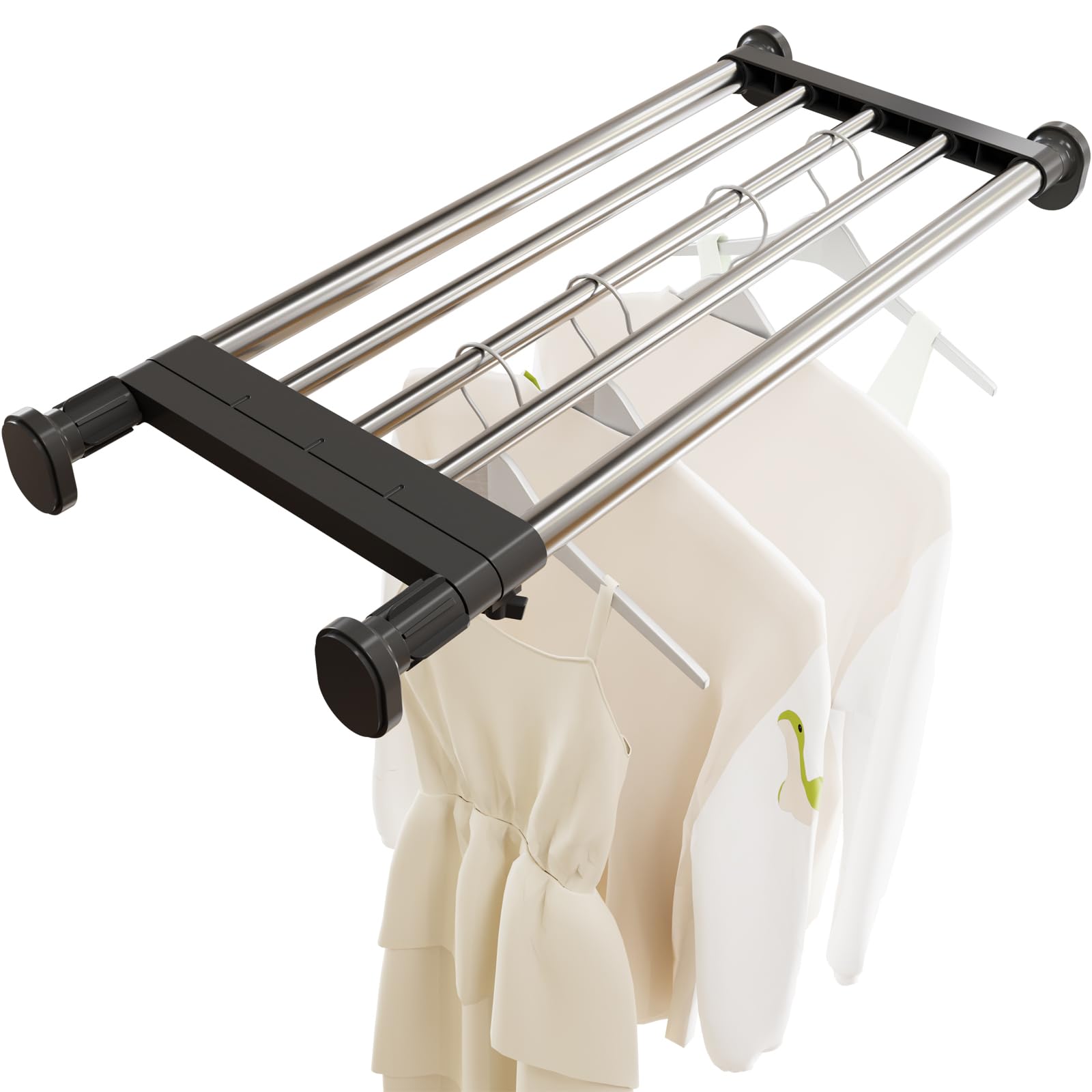 23 to 39 Inches Closet Shelves, Wall Mounted Tension Shelf,Expandable Easy to Install for Pantry, Closet, Laundry, Utility Storage, Stainless Steel, Silver + Black