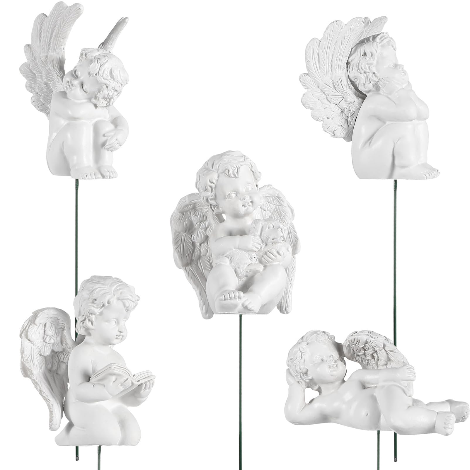 YARNOW 5 Pcs Angel Garden Stakes Cherub Statues Resin White Angelic Figurine for Potted Plants Flower Pot Decoration Outdoor Lawn Ornament Fairy Garden Accessories Miniature Cherubs