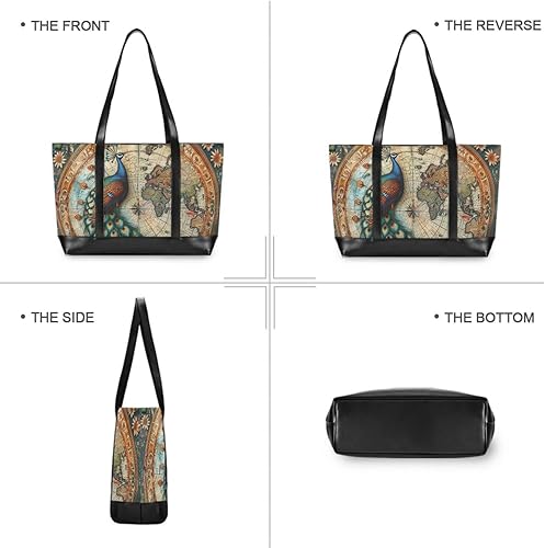 Miniatura 3 de Vintage Peacock patrón simple mujer trabajo tote bolsa con cremallera bolsa 14 pulgadas para mujeres trabajo con bolso para laptop mujer