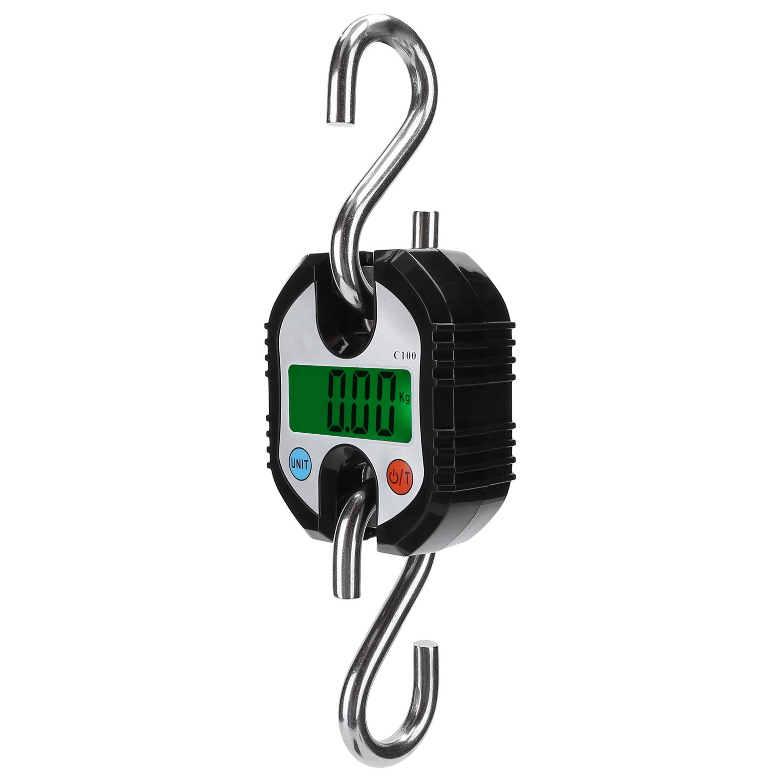Báscula de grúa digital de 150 kg, peso de gancho colgante electrónico LCD, báscula industrial resistente para equipaje, pesca, acero inoxidable, ABS, negro, 230 mm
