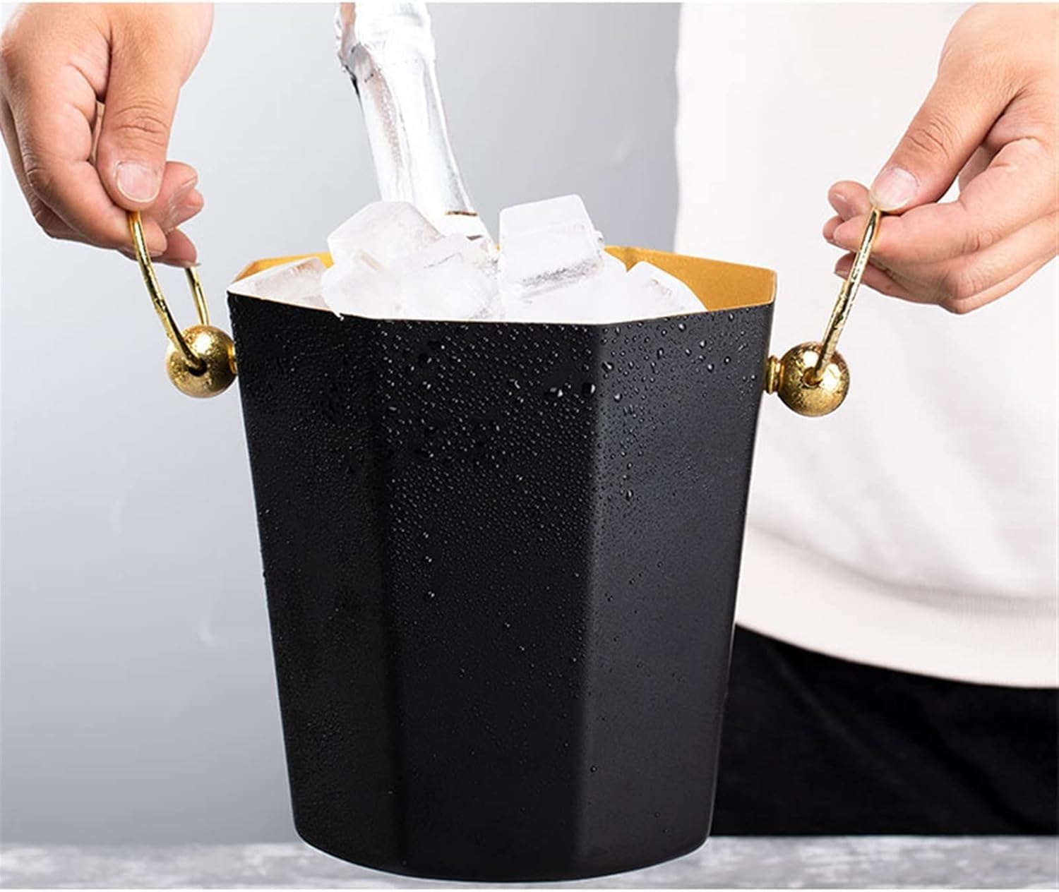 Cubitera Botella Vino Cubo de Hielo Octogonal de Gran Capacidad de 5,5 l, contenedor de Hielo de Acero Inoxidable 304, para Vino, champán y Cerveza