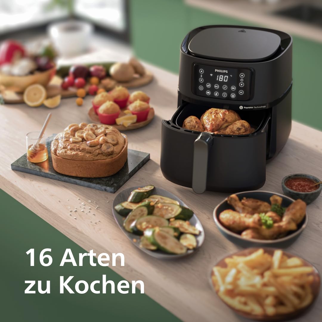 Philips 5000 Series Heißluftfritteuse XXL, 7,2 L (1,4 kg), 16-in-1, WiFi verbunden, 90% weniger Fett mit Rapid Air Technologie, Rezepte-App (HD9285/90)