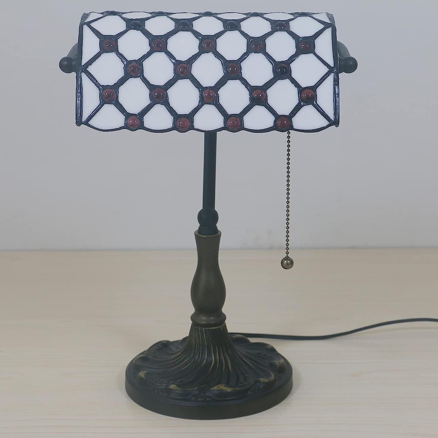 Bankiers Tischlampe, farbige Glaslampe, Kristallperlenschreibtischlampe, Schlafzimmer in der Nacht Leselampe (weißer lila Glasperlenschatten) Innovate
