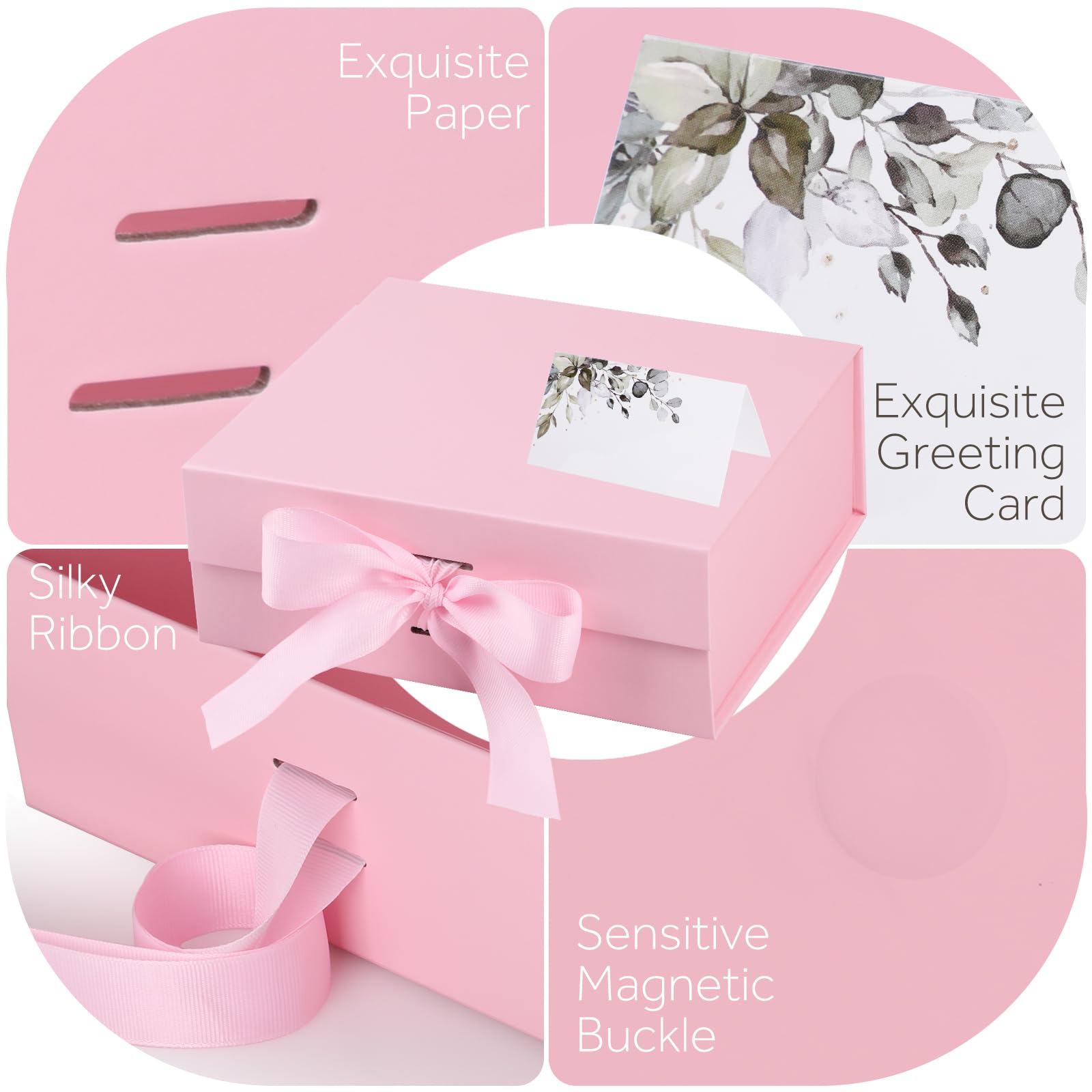 Scatola Regalo con Coperchio Rosa,GeeRic 22*16*8.8CM Scatola Regalo Fiocco+Biglietto Auguri Scatola Pieghevole Chiusura Magnetica Riutilizzabile Lusso Classica Confezione a Compleanno/Nozze/Natale