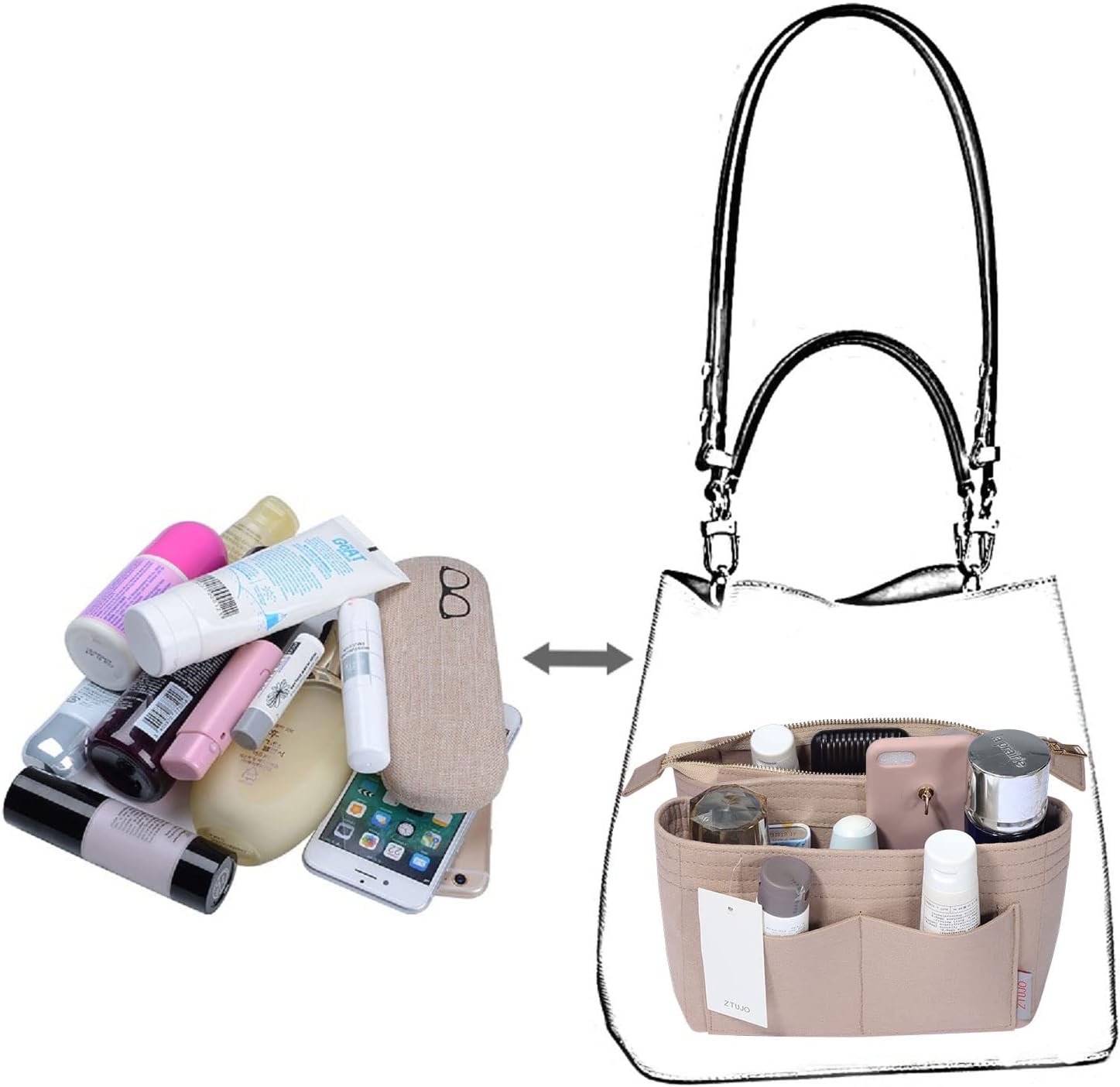 ZTUJO Purse Organizer, Bag Organizer, Insert Purse Organizer With 2 Packs In One Set For LV NeoNoe Noé Series perfectly - Image 6