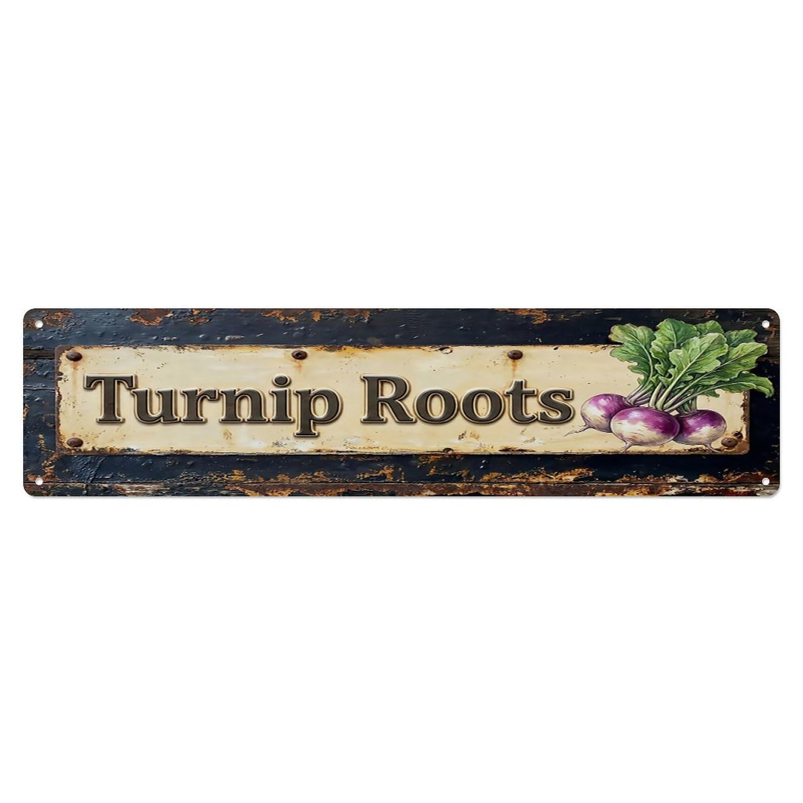 Vintage Turnip Roots Earthy Farmhouse Metal Tin Sign