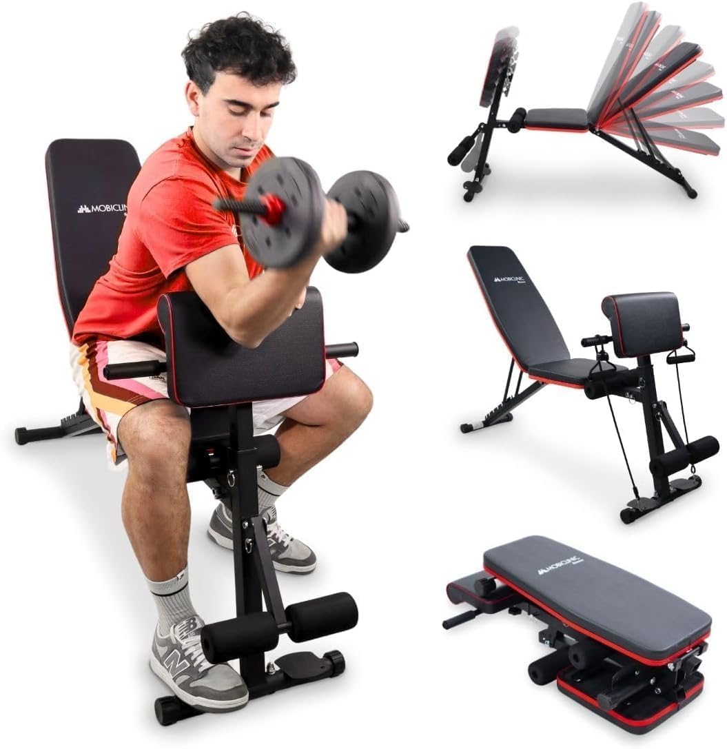 Home Bench Press Chair Dumbbell Stool Adjustable Dumbbell Exercise Bench Flat Weight Bench Foldable Sit Up Incline Abs Flat Fly Weight Press Rope - Stocks (Multi Color), 270 Kg