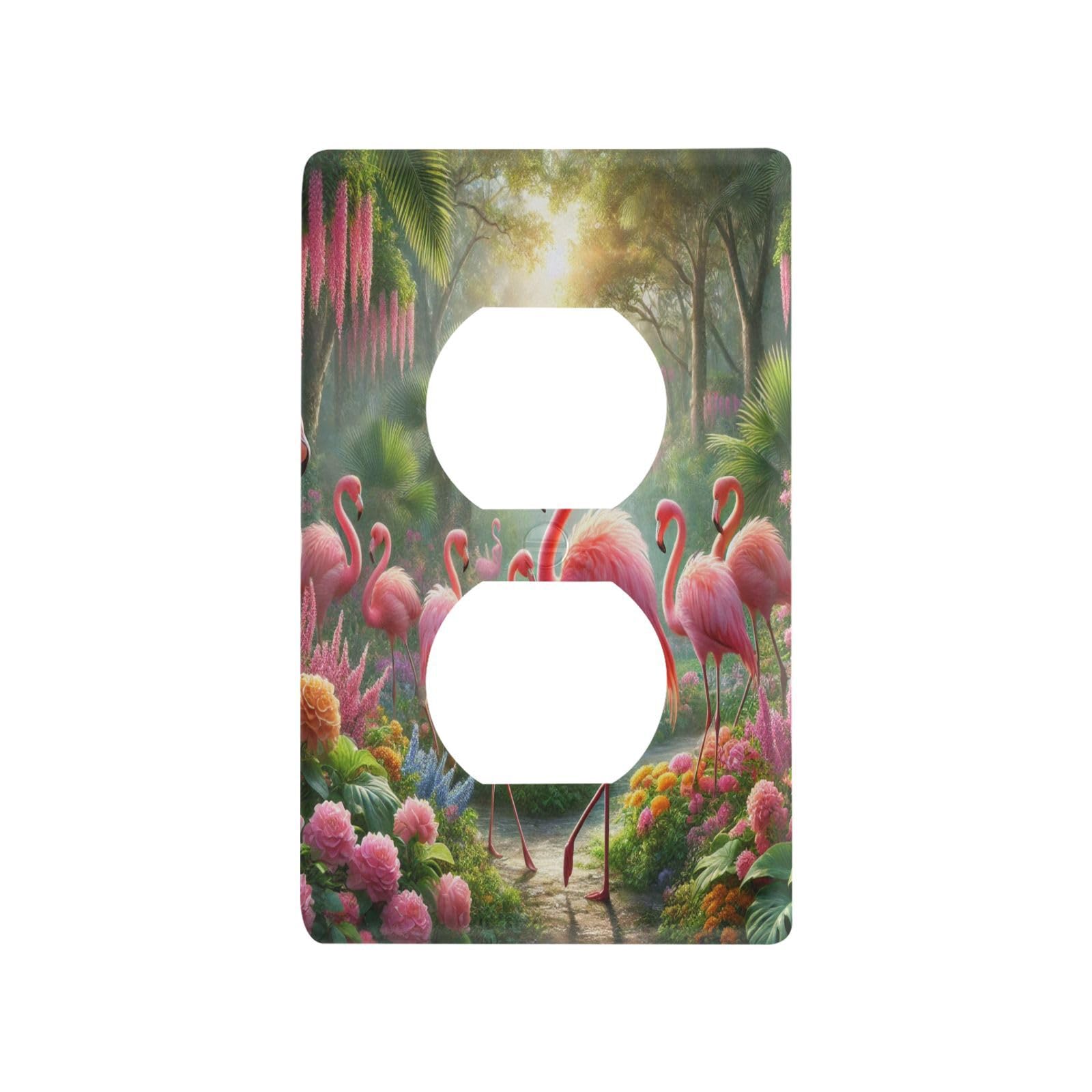 Flamingo Flowers Leaves Light Switch Cover Decorative Receptacle Outlet Wall Plate Guard Plastic Wall Outlet Cover for Home Decor Room Office Bathroom (Duplex Outlets Cover)