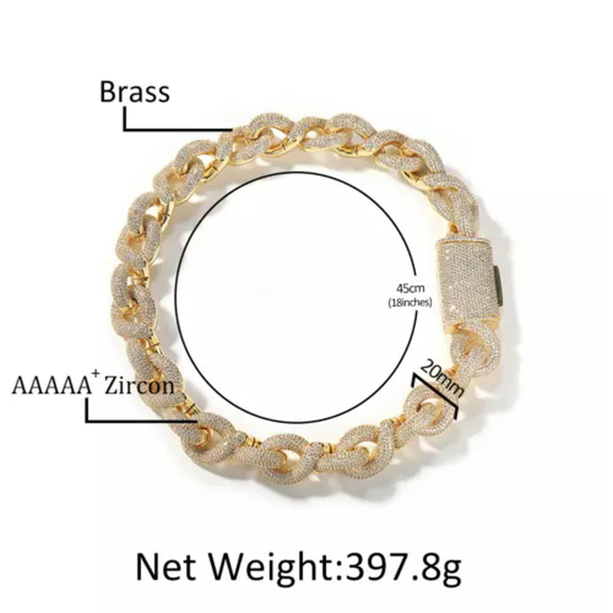 Pulsera de Cadena Cubana Pesada de 20 mm con circonita 5A, Estilo Hip Hop, joyería de Rap, 9 Pulgadas, Color Plata