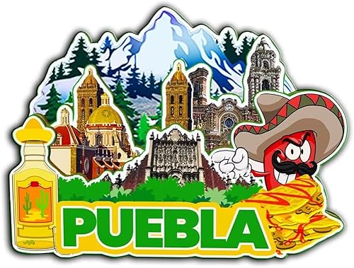Imán de madera para nevera de Puebla México Monumentos 3D de viaje coleccionables, recuerdos decorativos hechos a mano -2344