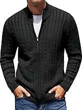 Men's Cotton Full Sleeve High Neck Full Zipper Sweater for Men, Cable Knitted Cardigan for Men