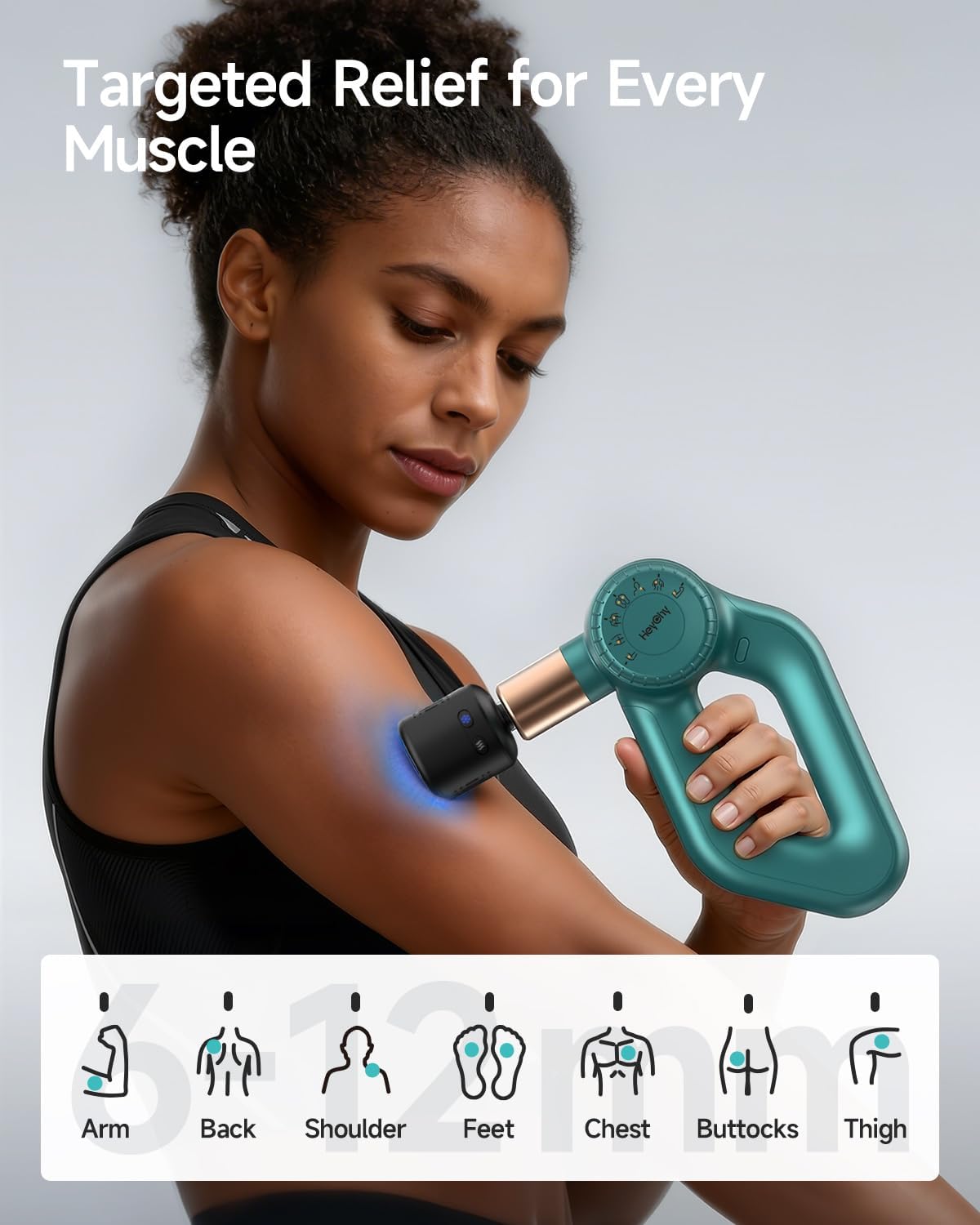 HEYCHY Pistola de masaje de tejido profundo con percusión de amplitud ajustable para alivio muscular, masajeador de mano profesional para cuello, espalda, hombros, piernas, ideal para hombres, atletas