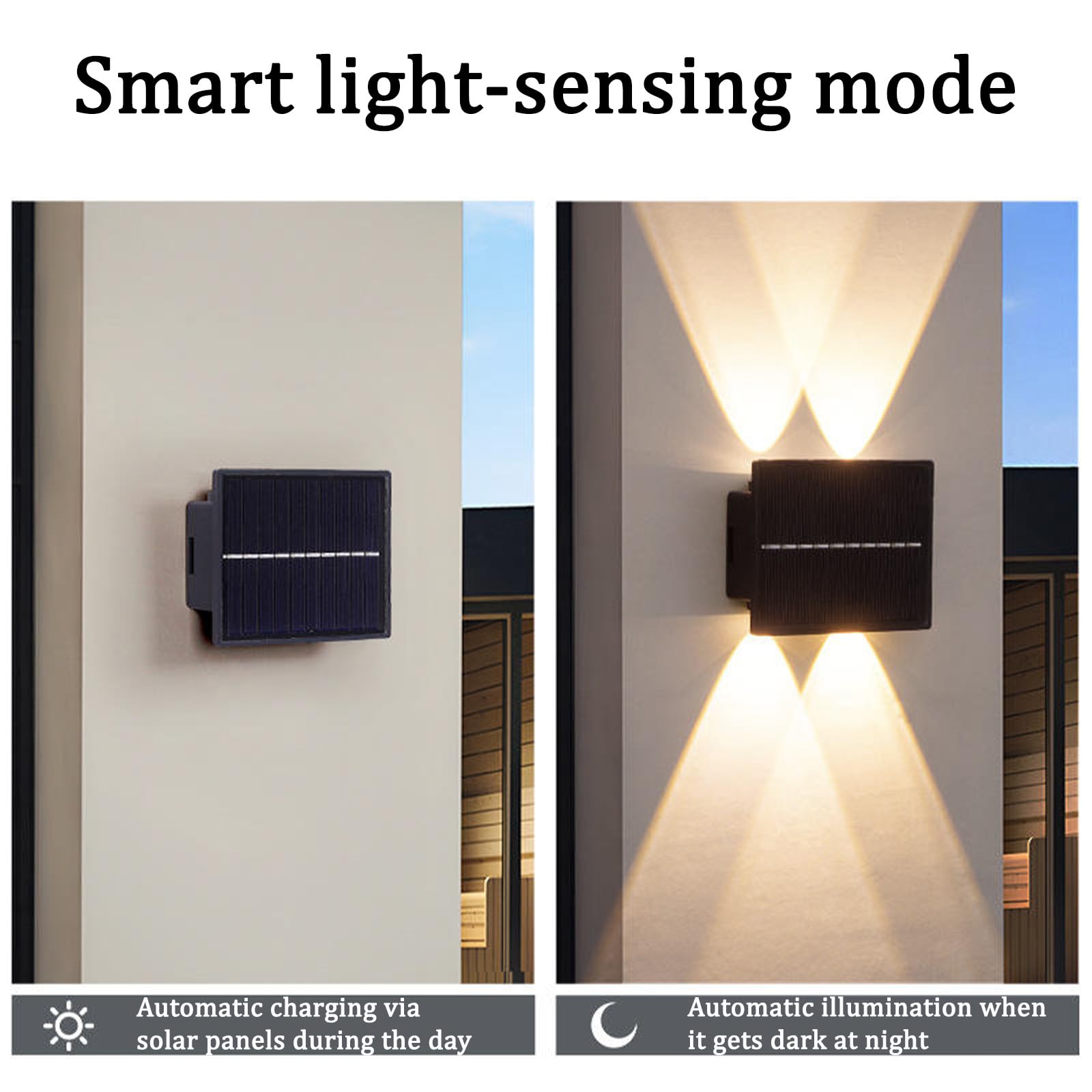 Lampada Solare da Esterno LED Applique da Parete Up & Down Impermeabile IP65 Iluminazioni per Pareti Solari Esterno Luce da Parete Corridoio Balcone Giardino Terrazzo (Luce Calda,12 teste)
