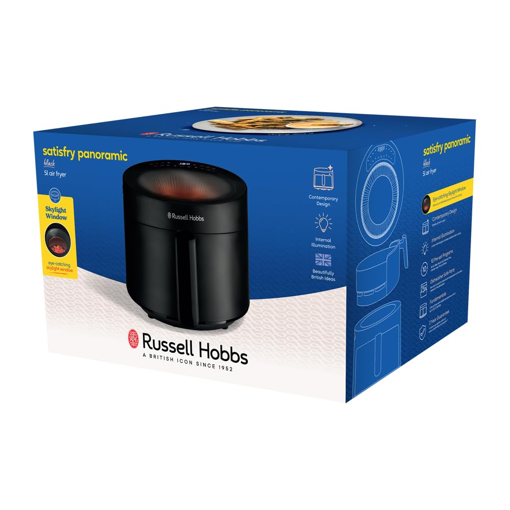 Russell Hobbs Freidora de Aire, 5 L, 10 Programas Preestablecidos, con Ventana de Visualización, Freidora sin aceite, Freír, Gratinar, Asar, Hornear, Recalentar, Max 200℃, Cesta Apta para Lavavajillas