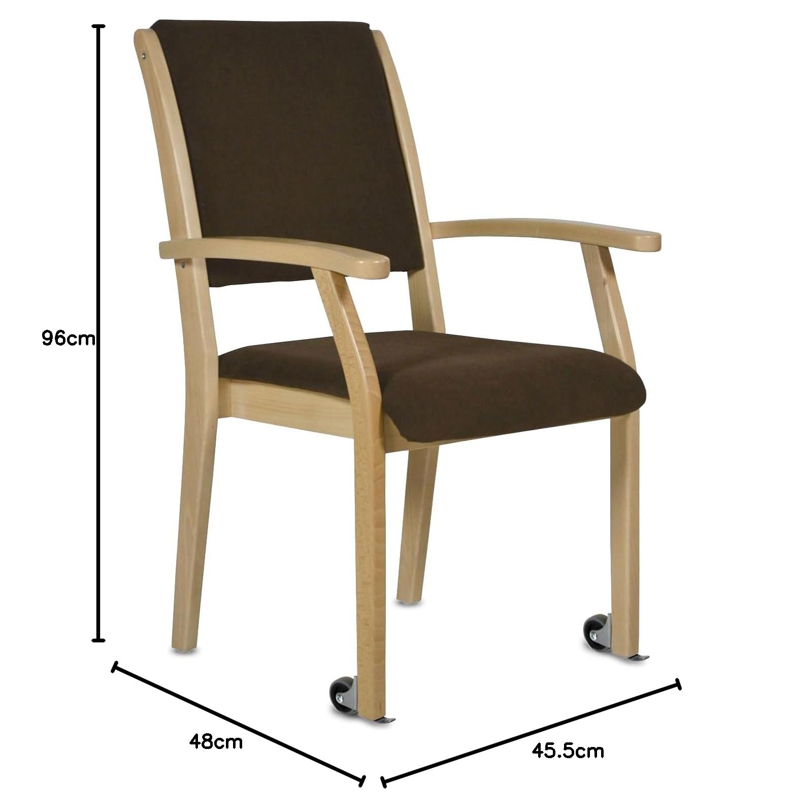 Devita Stuhl für Senioren Kerry mit Rollen Verschiedene Sitzhöhen - Holzfarbe: Buche hell - Microfaser Braun - Sitzhöhe: 46 cm