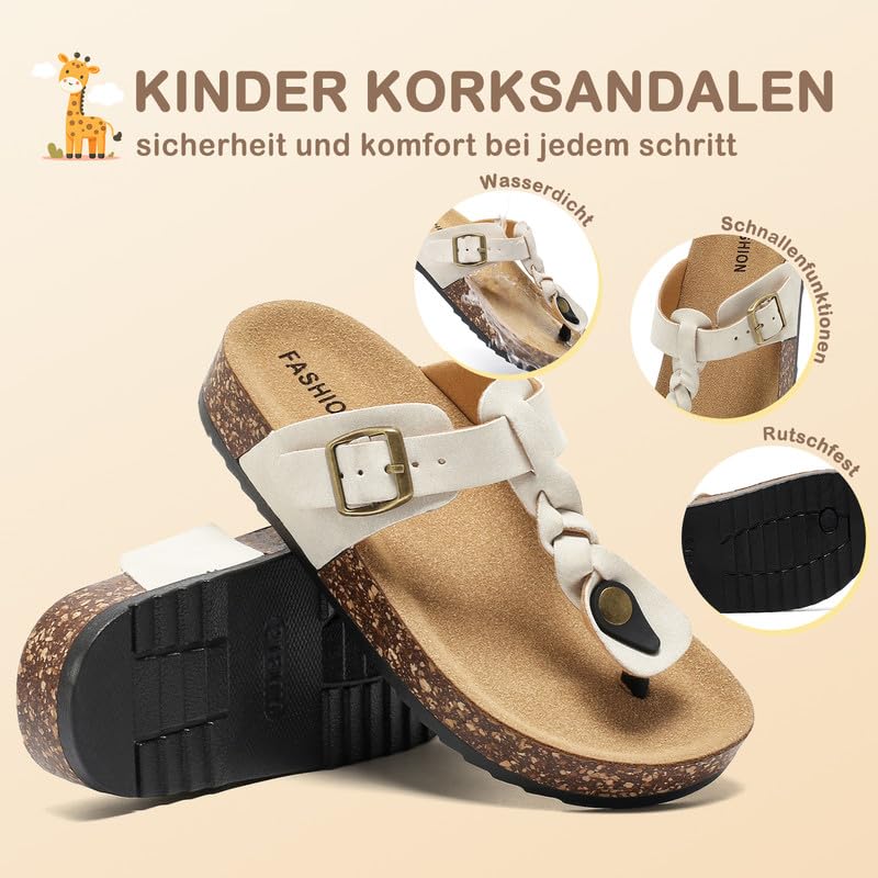 Tongs Unisexe Enfants, Sandales D'été Garçon A Semelle En Liège, Sandales Flip Flop Filles Avec Boucle Réglable, Claquettes De Bain Antidérapantes, Chaussons Confortables Pour La Maison