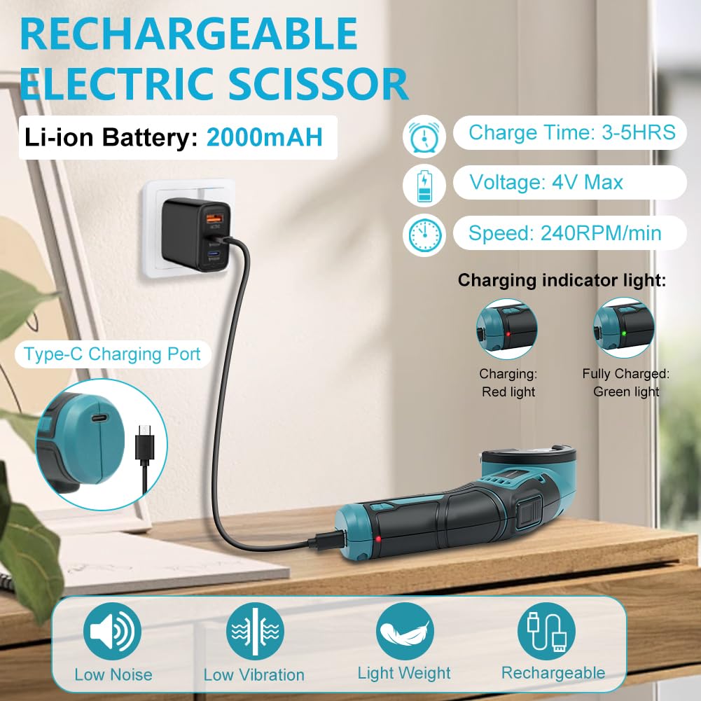 Flintronic Ciseaux Électriques Sans Fil, Cutter Rotatif Électrique avec 2 Lames, Ciseaux Electrique Tissu Couture avec Verrouillage de Sécurité, pour Tissu, Papier, Carton, Cuir, Tapis