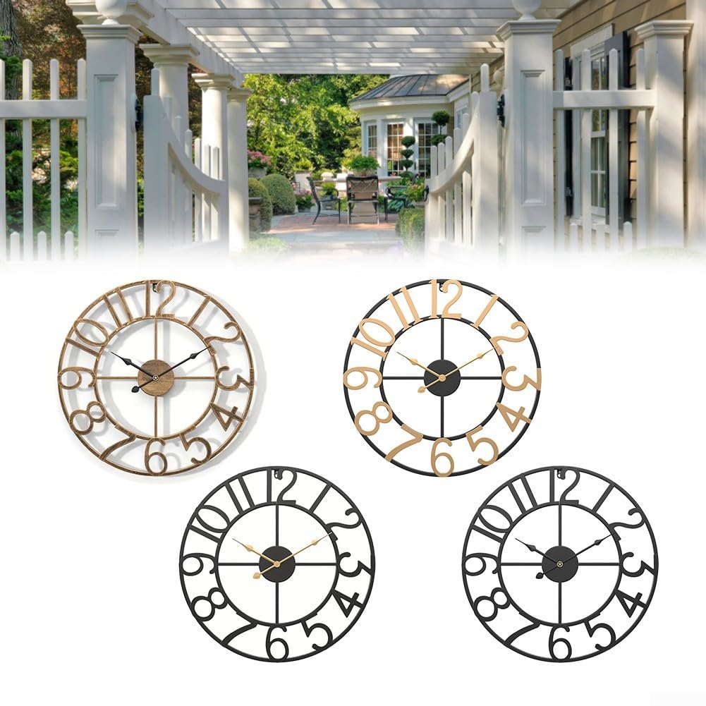 Oniissy Wanduhr für den Außenbereich, Vintage-Stil, offenes Zifferblatt, Schiefer-Effekt, wasserdicht und wetterfest, große Gartenuhr, für drinnen oder draußen, dekorativ (A)