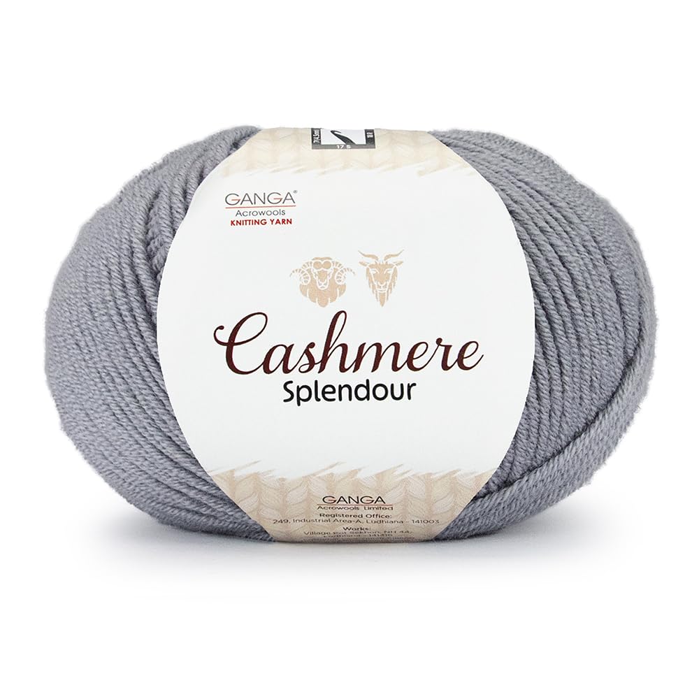 Ganga Acrowools Cashmere Splendour Knitting Yarn, Oekotex Class I Certified, 50g, 130m, 3(Light) Weight, Silver Grey