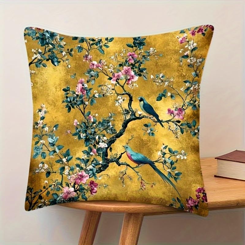 PVOODIRE Bird Print Cushion Cover 45x45cm-Short Plush Sofa Pillow Cover No Insert Living Room — image 1