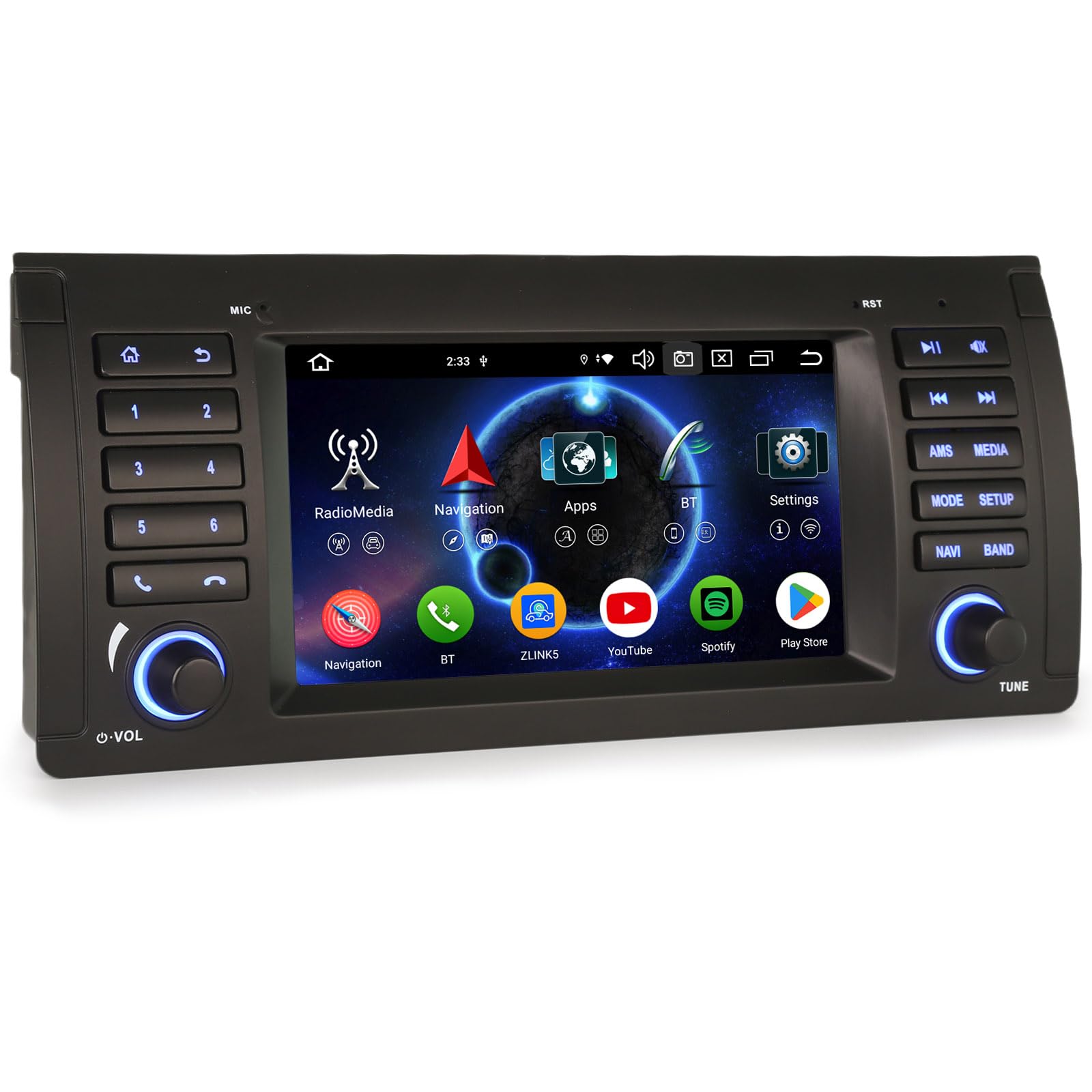 Erisin 8 cœurs 4GO+64GO Android 16 Autoradio Carplay GPS Navigateur pour BMW X5 E53 Support CarPlay sans Fil Android Auto WiFi DSP Dab+ Bluetooth 5.0 FM Radio Écran Tactile Commande au Volant