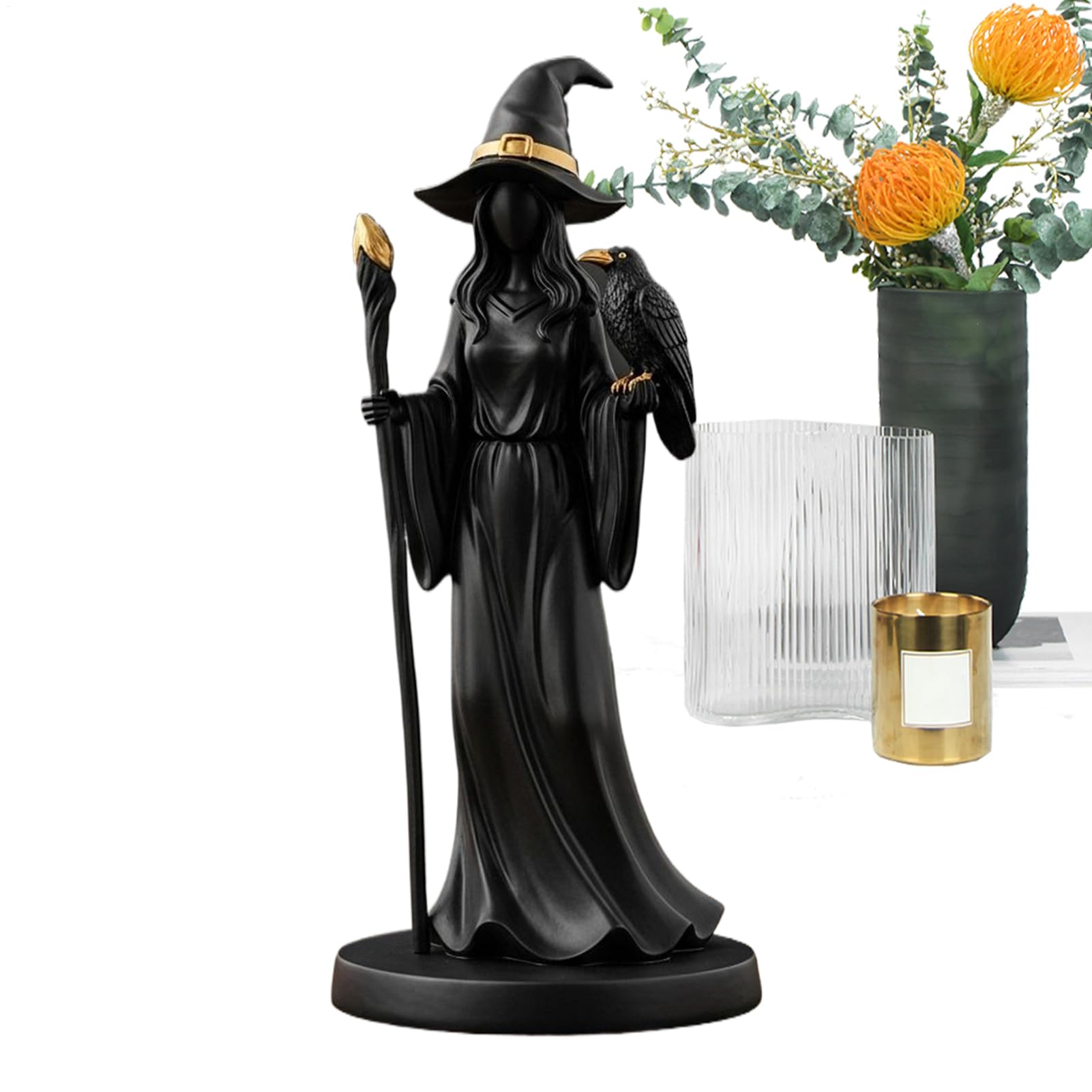Statue de sorcière déco extérieur intérieur magicien retro pour fête bureau