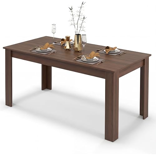 COSTWAY Dining Table for 4-6 People, 63” Rectangular Dining Room Table | Farmhouse Dinette Table with Large Computer Workstation, Modern Kitchen Table for Apartment, Living Room, Restaurant (Walnut)