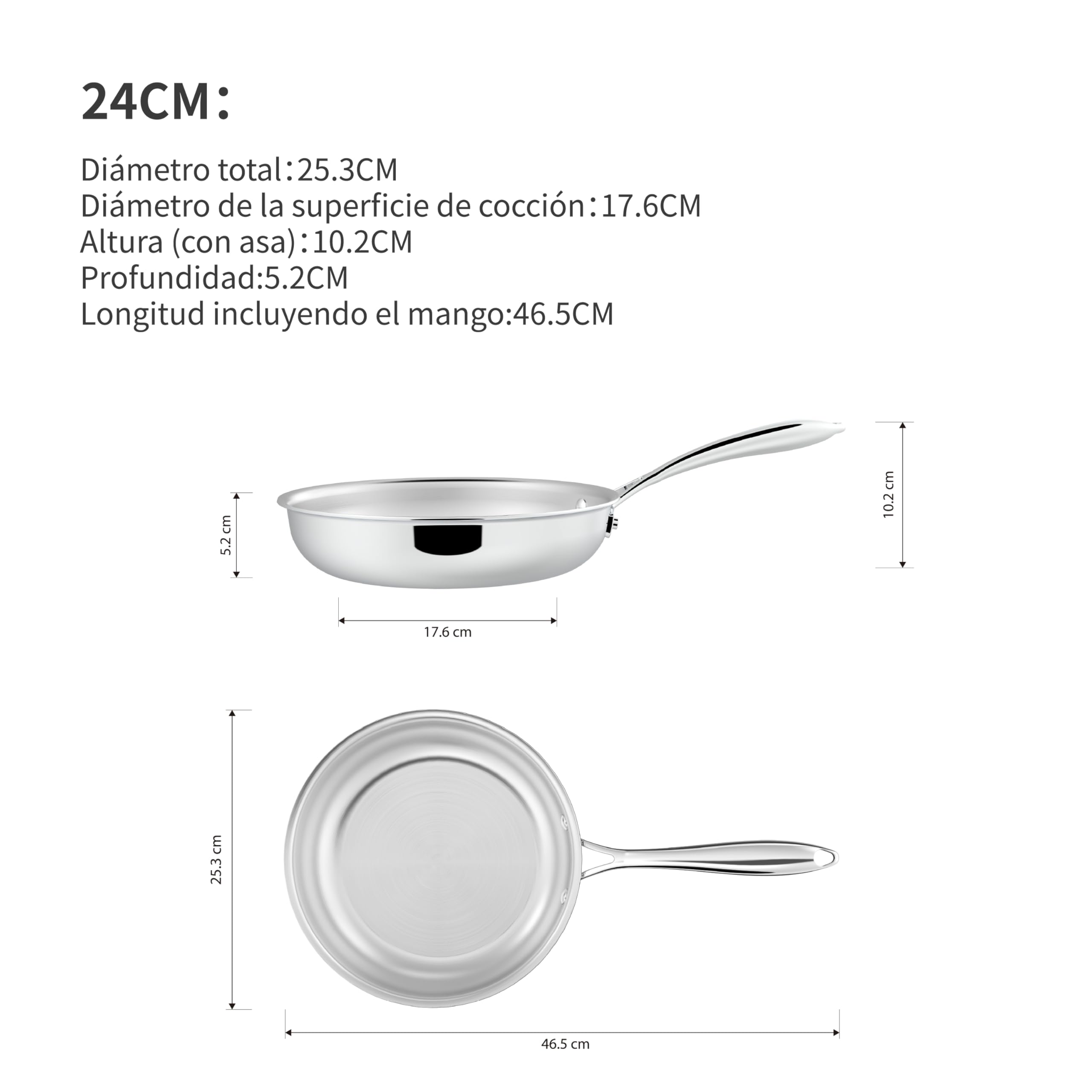 Juego de sartenes de 5 capas de acero inoxidable 2, incl. sartenes de acero inoxidable de 24 cm y 28 cm, apto para lavavajillas y horno, sartenes para inducción