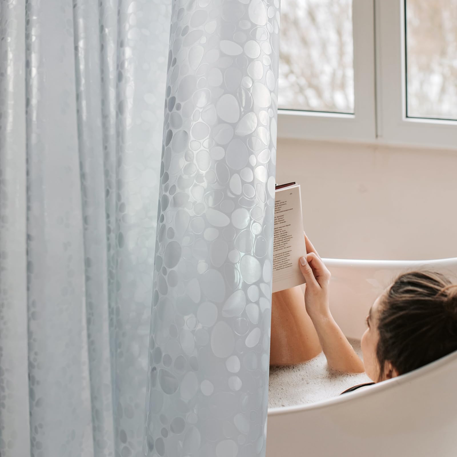 Cortina Impermeable Baño Cortina Ducha PEVA Transparente - Patrón Piedras  3D - 70x72 Pulgadas Cortina Impermeable PEVA Con Diseño De Piedra 3D, image size:1600x1600