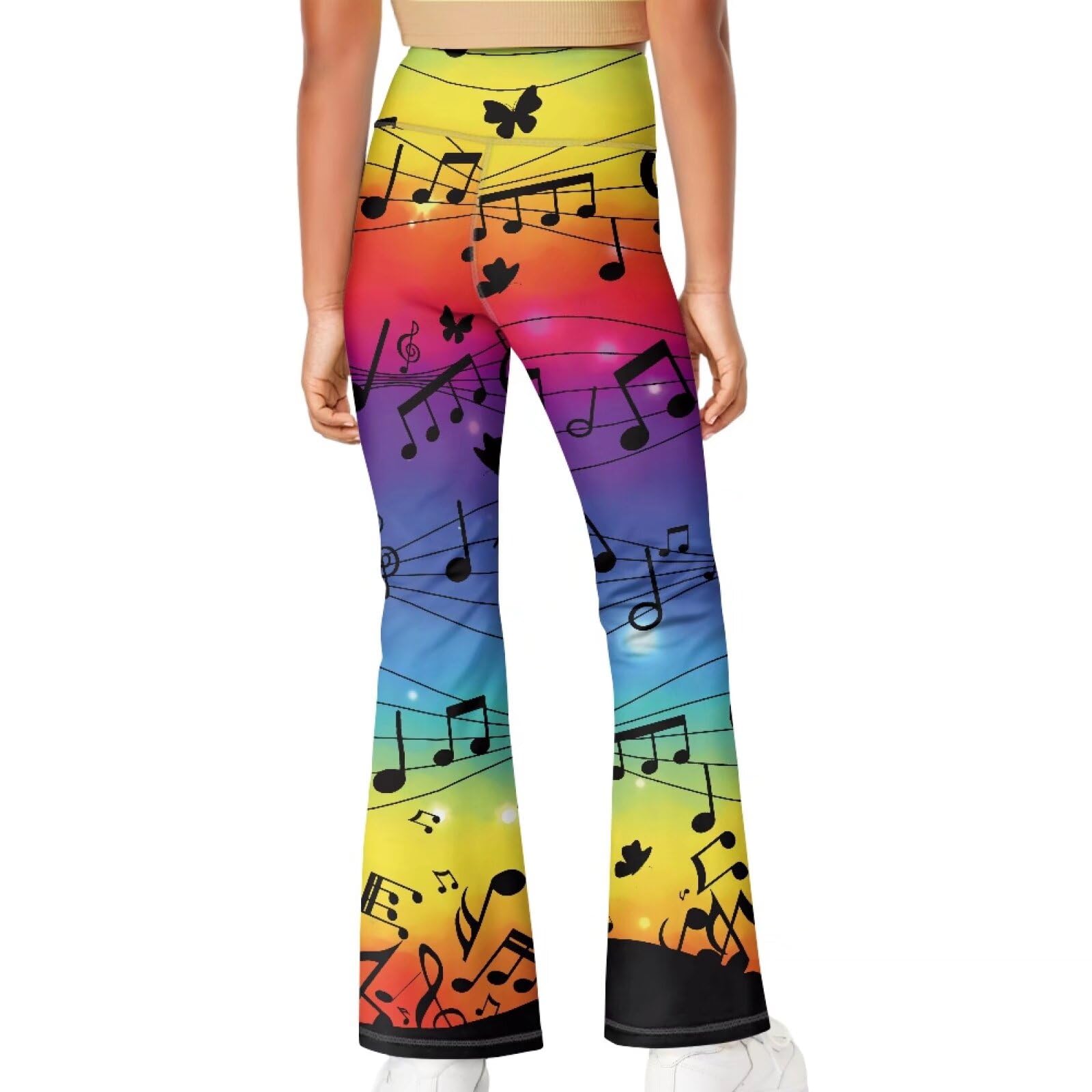 Gzzxiailg Colorful Musical Notes Athletic Pants for Girls Elastic Casual Flared Yoga Pants Full Length Bell Bottom Pants Athletic Trousers for Kids Child Yoga Dance