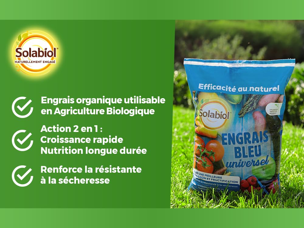 SOLABIOL Engrais Bleu Universel - 4Kg - Jusqu'à 50m² - Croissance Rapide & Nutrition Longue Durée - Renforce La Résistance A La Sécheresse - Utilisable En Agriculture Biologique SOBLEU4