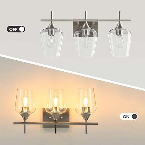 Miniatura 3 de VONLUCE Lámpara de tocador de baño, lámpara de baño de 3 luces sobre espejo, lámpara de pared de baño con vidrio transparente, accesorios de